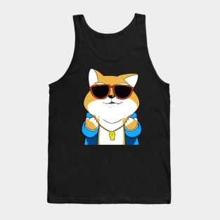 Cool Cat Cartoon with Hoodie Tank Top